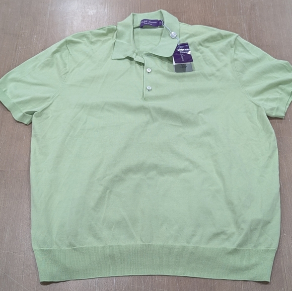 $695 Mens RALPH LAUREN PURPLE LABEL Cotton Polo Shirt Opal Green XL - Picture 1 of 7